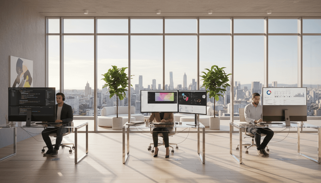 Speecity Tech office workspace with technology equipment