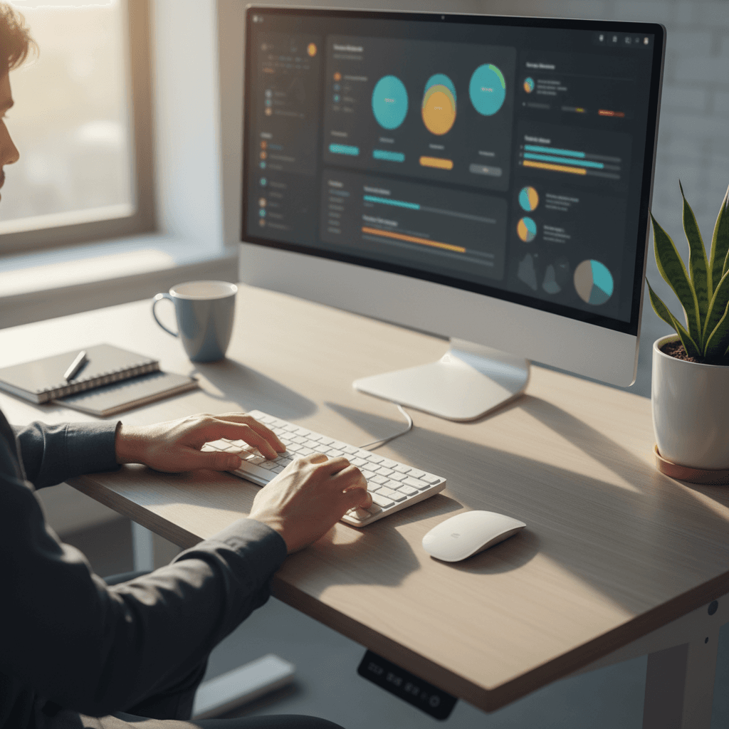 Tech innovator developing smart solutions at workspace